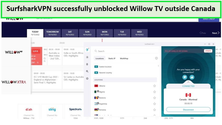 SurfsharkVPN-successfully-unblocked-Willow-TV-outside-Canada