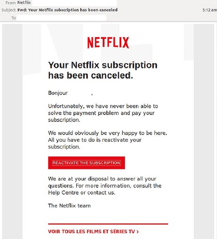 NETFLIX SCAM EMAIL-in-France
