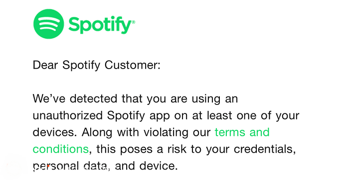 Spotify-address-warning