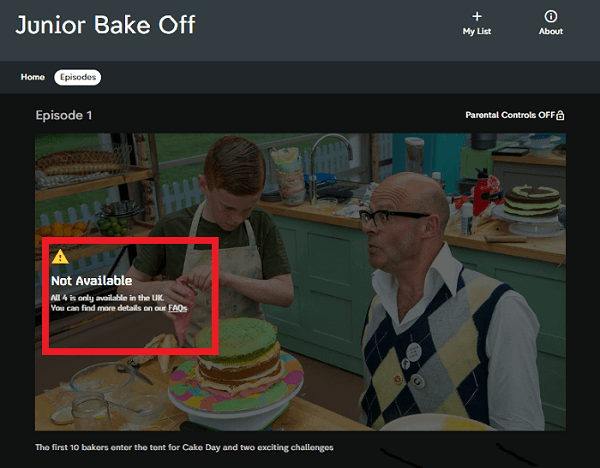 Channel 4 outside UK Error for junior bake off 