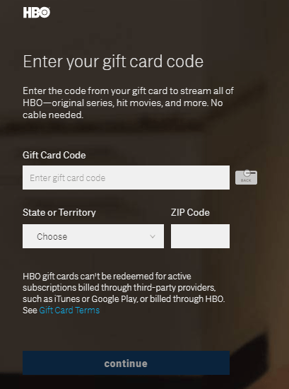 HBO Max Gift Card Sign Up