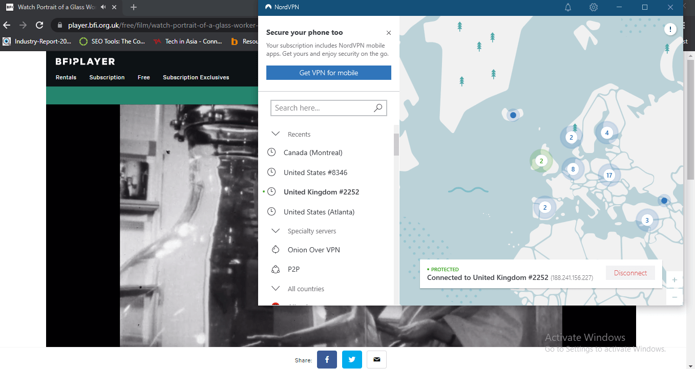 NordVPN for bfi player abroad outside the UK