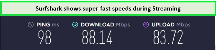 SurfsharkVPN-showing-superclass-download-and-upload-speed-while-streaming-disneyplus-in-New Zealand