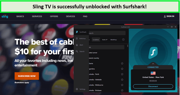 sling-tv-is-unblocked-with-surfshark-outside-USA