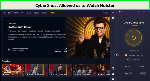 CyberGhost – Largest Server Network VPN to get Access and Watch Koffee with Karan Season 7 on Hotstar in USA