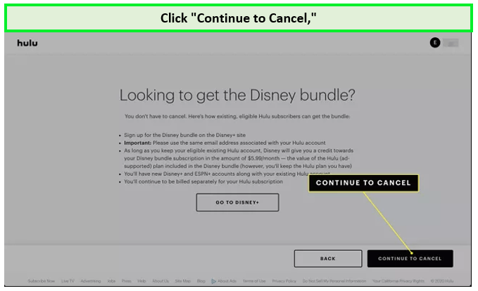 Click continue to cancel