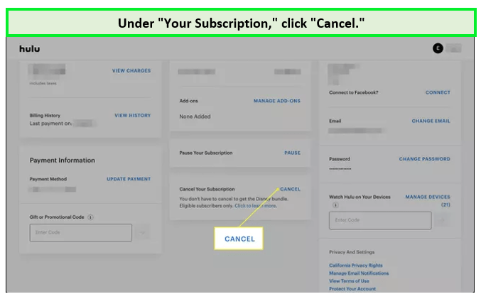 Under Your Subscription, click Cancel.