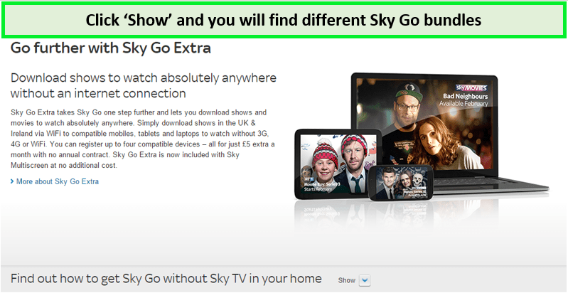 Click show and find different Sky Go Bundles