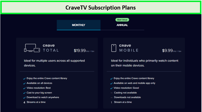 crave tv subscription plans in Australia