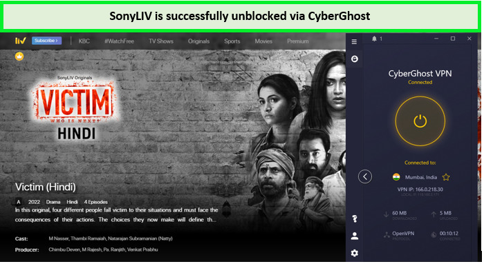 sonyliv-unblocked-by-cyberghost-in-Canada