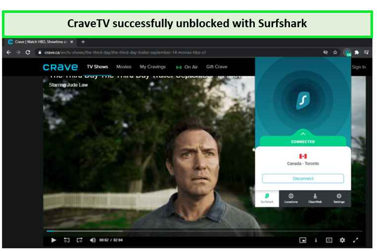 cravetv-succesfully-unblocked-with-surfshark-outside-canada