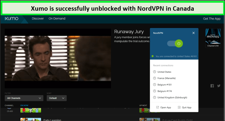 Screenshot-of-XUMO-unblocked-with-NordVPN-in-Canada