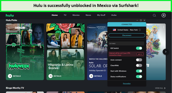 Screenshot-of-Hulu-unblocked-with-Surfshark-in-Mexico