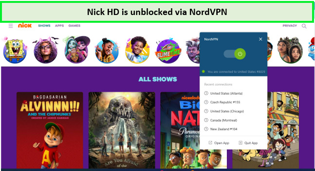 Nick-hd-unblocked-via-nordVPN-outside-USA