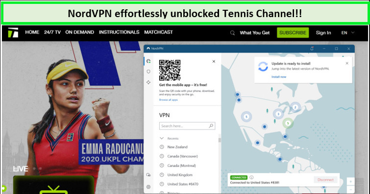Screenshot-of-tennis-channel-unblocked-with-nordvpn-in-UK