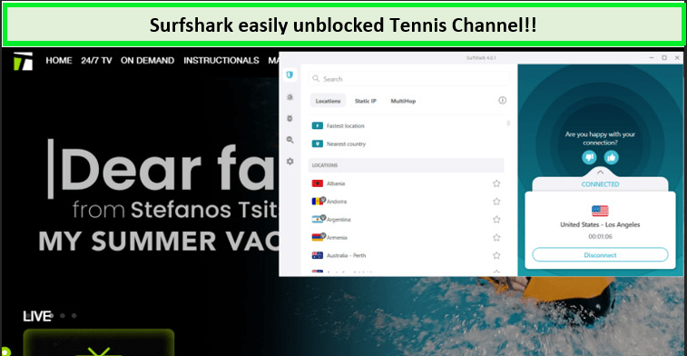 Screenshot-of-tennis-channel-unblocked-with-surfshark-in-UK