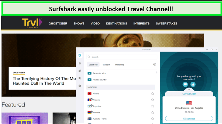 Screenshot-of-travel-channel-unblocked-with-surfshark-in-canada