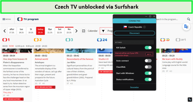 Czech-tv-in-Australia-unblocked-via-Surfshark