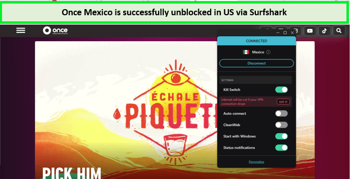 once-mexico-unblocked-via-Surfshark-in-Spain