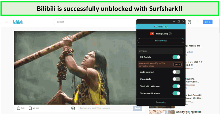Screenshot-of-bilibili-unblocked-with-surfshark