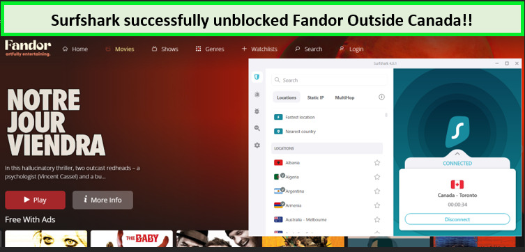 Screenshot-of-fandor-unblocked-with-surfshark-outside-canada