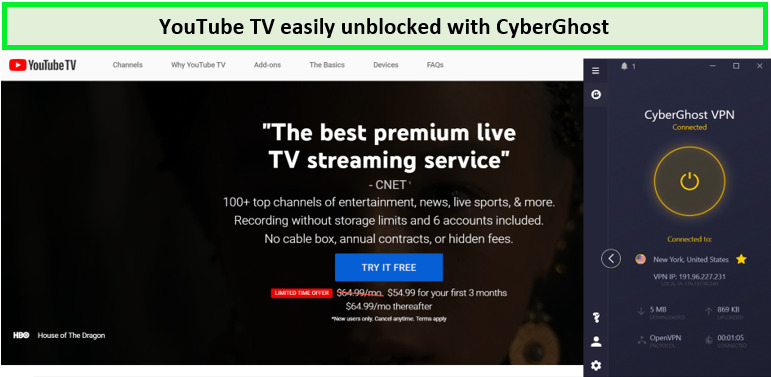 Youtube-tv-vpn-cyberghost-in-India