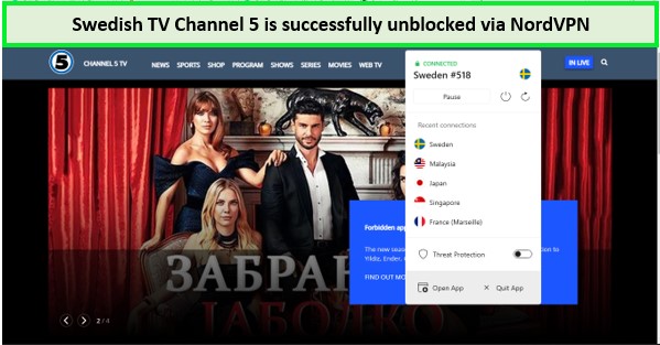 Swediah-TV-channe5-is-successfully-unblocked-via-nordvpn-in-UK