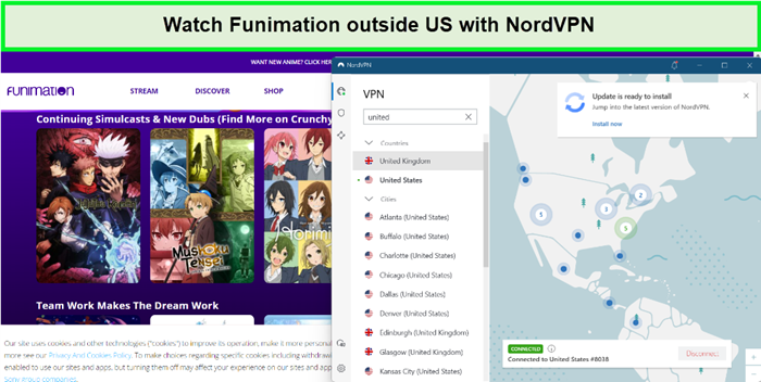 Funimation outside US is accessible with NordVPN