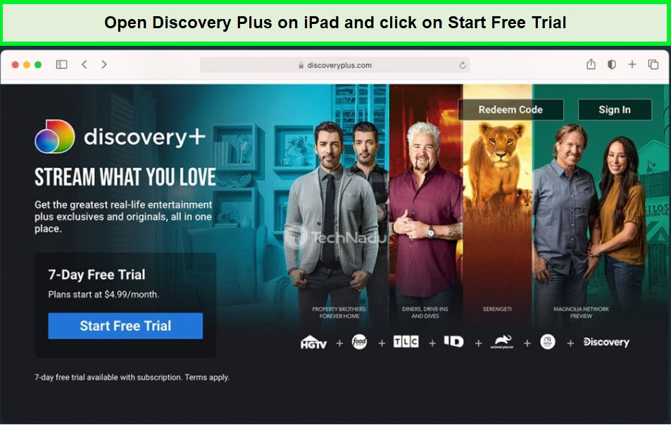 click-on-start-free-trial-on-discovery-plus-on-ipad