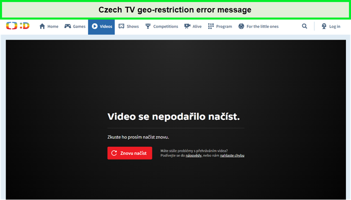 czech TV geo-restriction error in uk