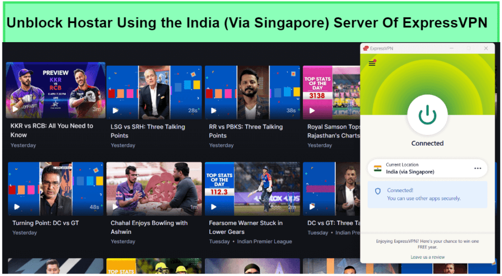 Unblock-Hostar-Using-the-India-(Via Singapore)-Server-Of-ExpressVPN