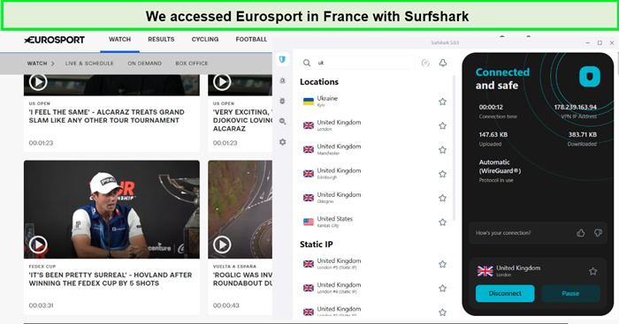 access eurosport in france with surfshark