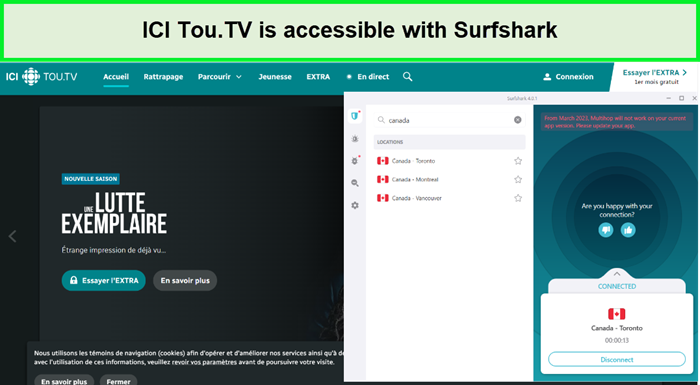 ici toutv is accessible using surfshark