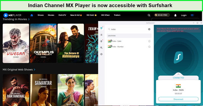 indian channel is accessible with surfshark