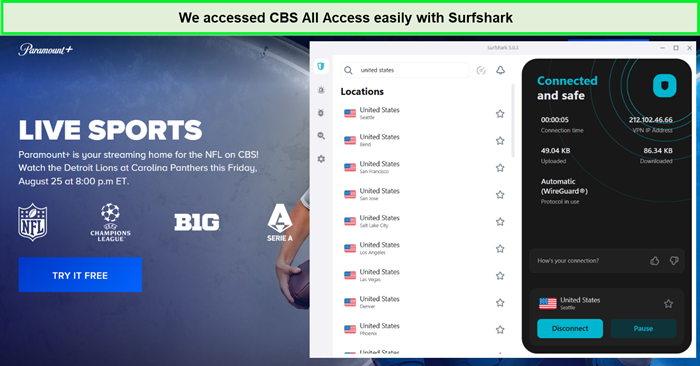 cbs all access in spain with surfshark
