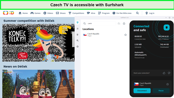 czech tv is accessible in uk with surfshark
